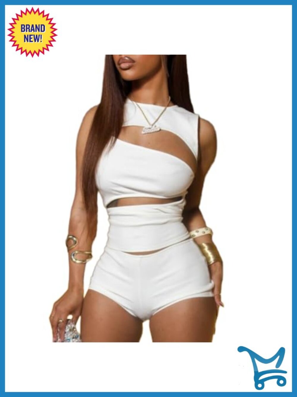 Sleeveless Cut Out Crop Top Bodycon Shorts Set 2 Piece Y2K Club Night Out
